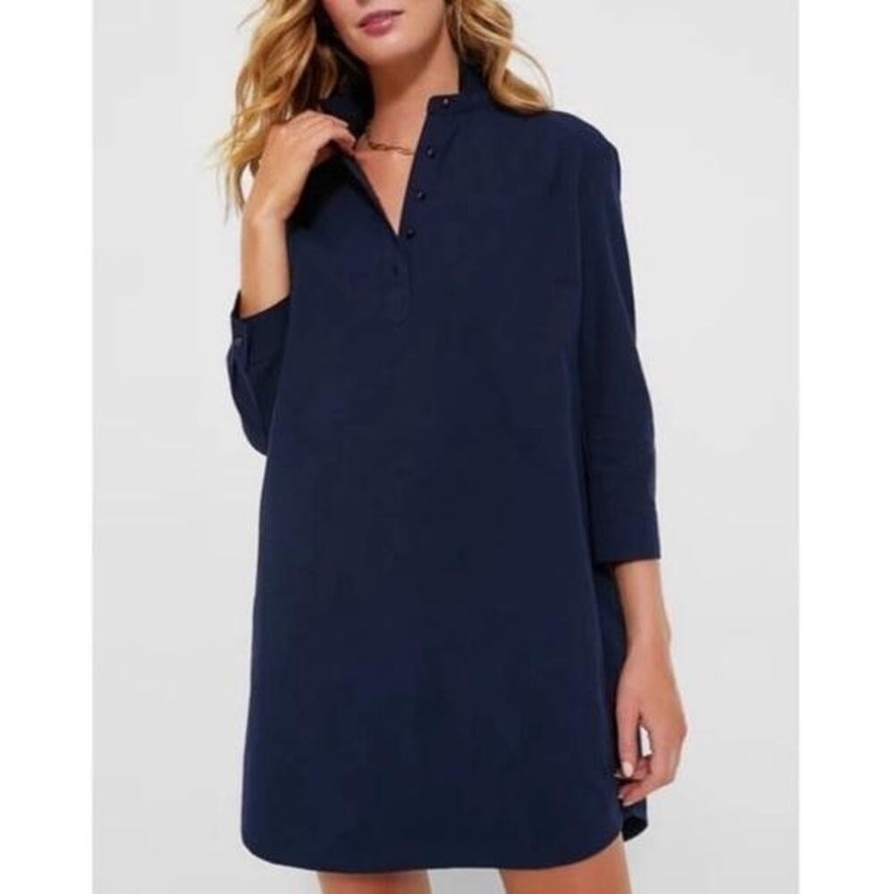 Tuckernuck Pomander Place Shirt Dress Womens XS Navy Cotton 3/4 Sleeve Shift New